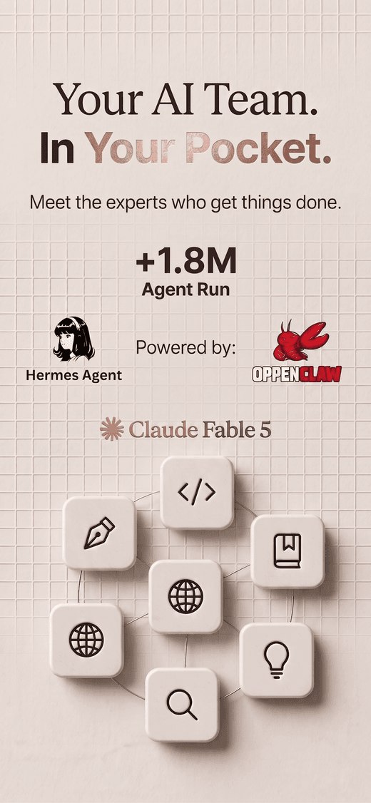 Agentic AI app — “Your AI team, in your pocket”: agent keycaps powered by Claude Fable 5