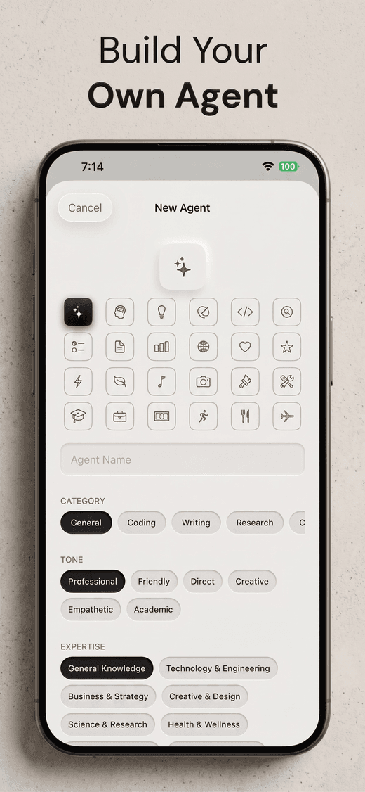 Agentic AI app — building a custom agent with persona, tone, and expertise options